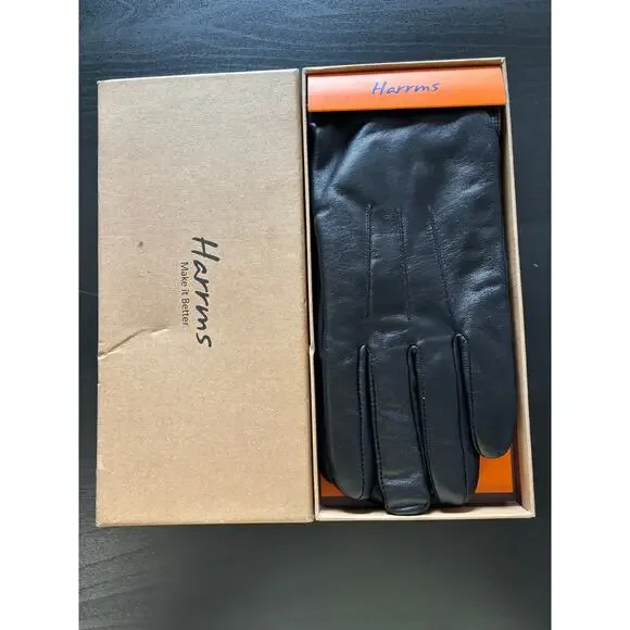 Harmms Brand Genuine Leather Gloves Mens Size Large Black New - Picture 2 of 3